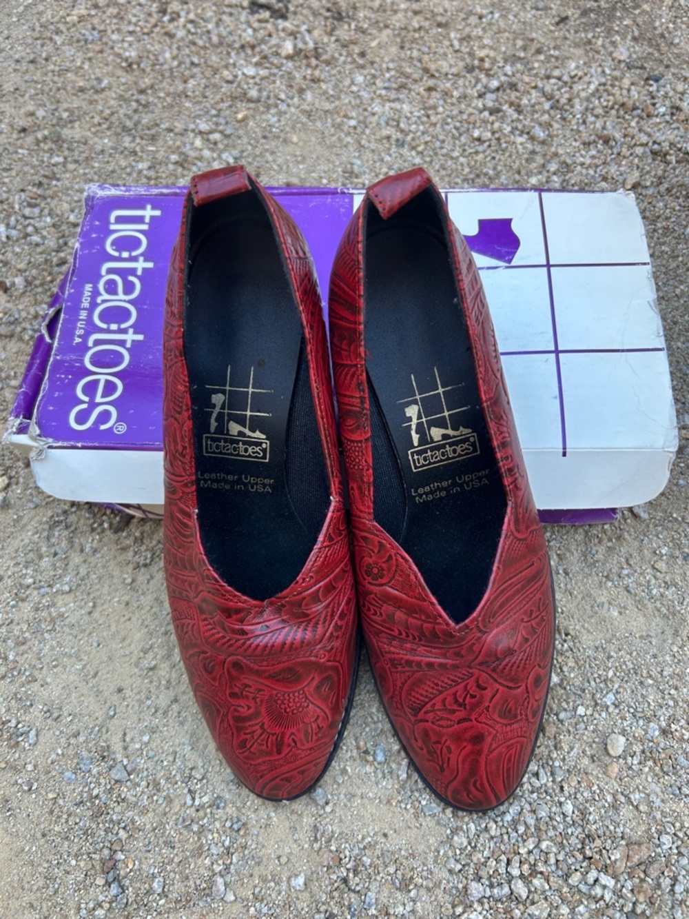 Women's Embossed Red Leather Slip-On Flats